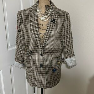 Anthropologie Appliqué Houndstooth Blazer